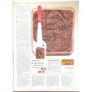 Vtg Neslte's Chocolate Chips Brownies Print Ad 1956 Kitchen Baking Fudge Dessert